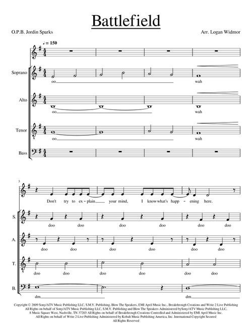 Battlefield (Arr. Logan Widmor) - Jordin Sparks (Choral, SATB)
