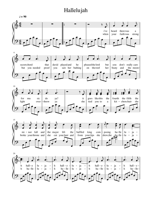 Hallelujah sheet music arranged by musicgllover for Solo