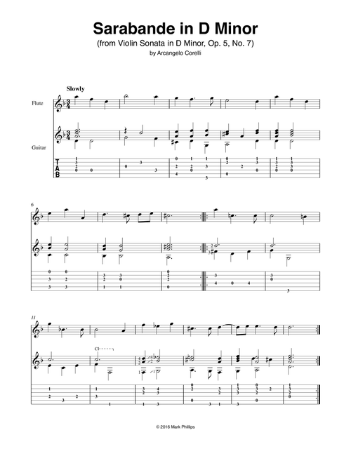 Sarabande in D Minor (from Violin Sonata in D Minor, Op. 5, No. 7) (Arr. Mark Phillips) - Arcangelo Corelli (Instrumental Duet)