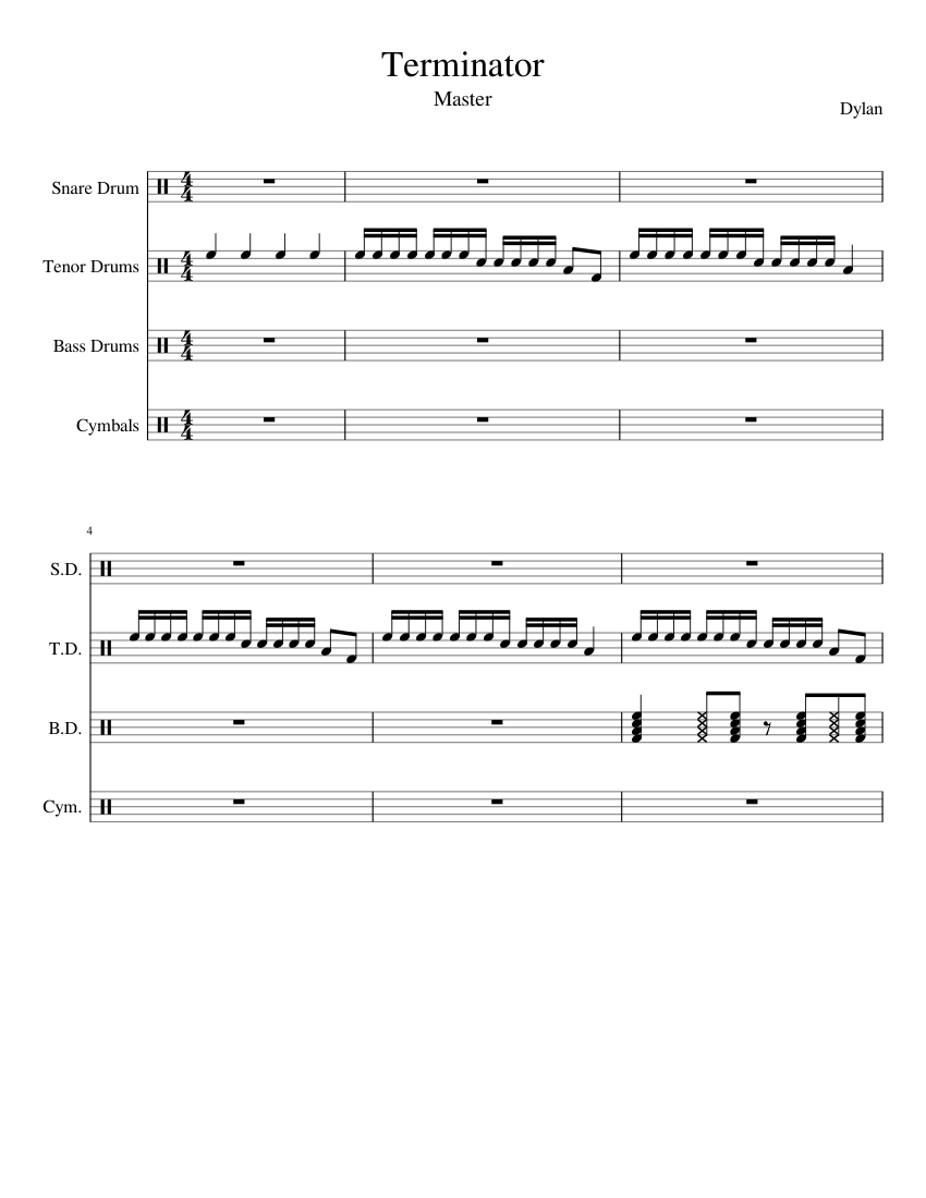 Terminator Sheet music for Snare drum, Crash, Tenor drum, Bass drum