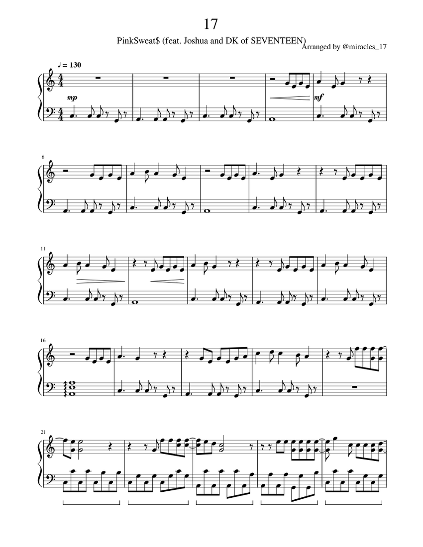 PinkSweat$ - 17 (feat. Joshua and DK of SEVENTEEN) Sheet Music for