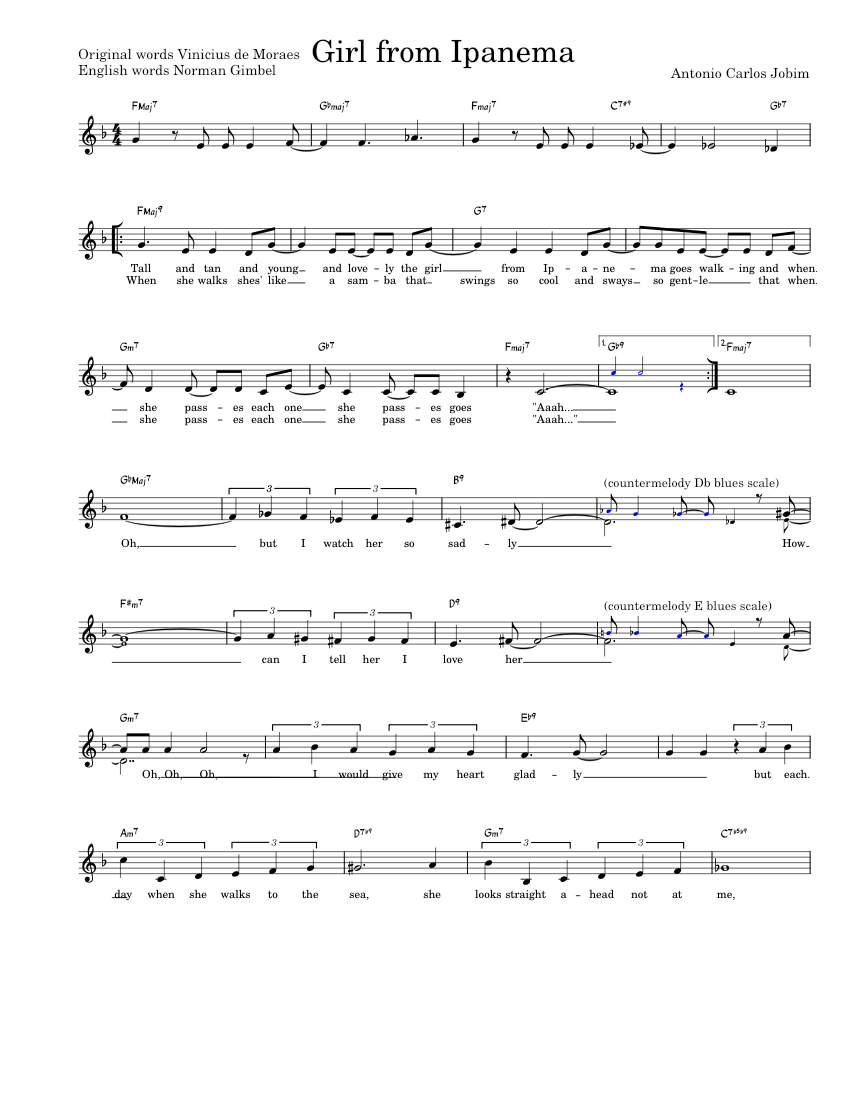The girl from ipanema (with countermelody and English lyrics) Antônio