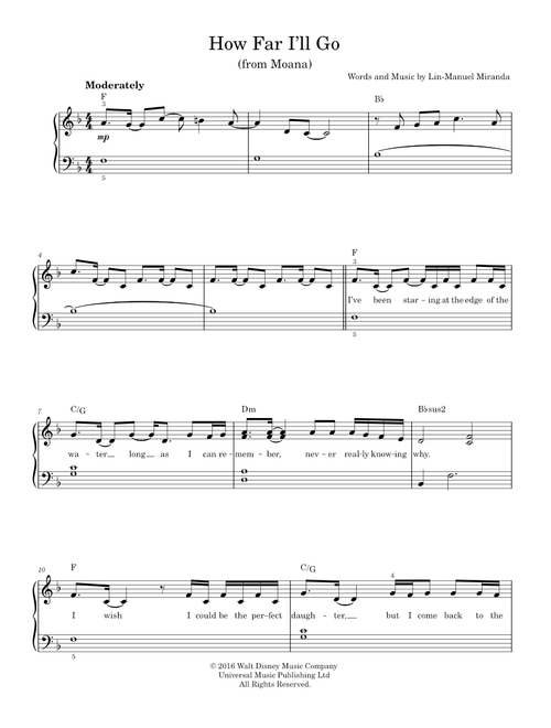 How Far I'll Go - Lin-Manuel Miranda (Easy Piano)