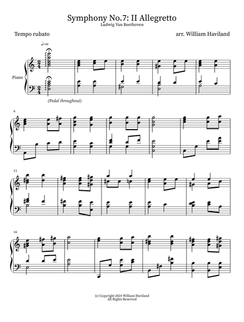 Allegretto from Symphony No.7 (2nd movement) arr. for solo piano (Arr. William Haviland) (Piano Solo)