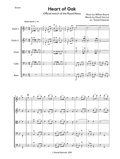 Heart of Oak, official march of the Royal Navy, arranged for string orchestra (Arr. Daniel Edwards) - William Boyce (Orchestra)