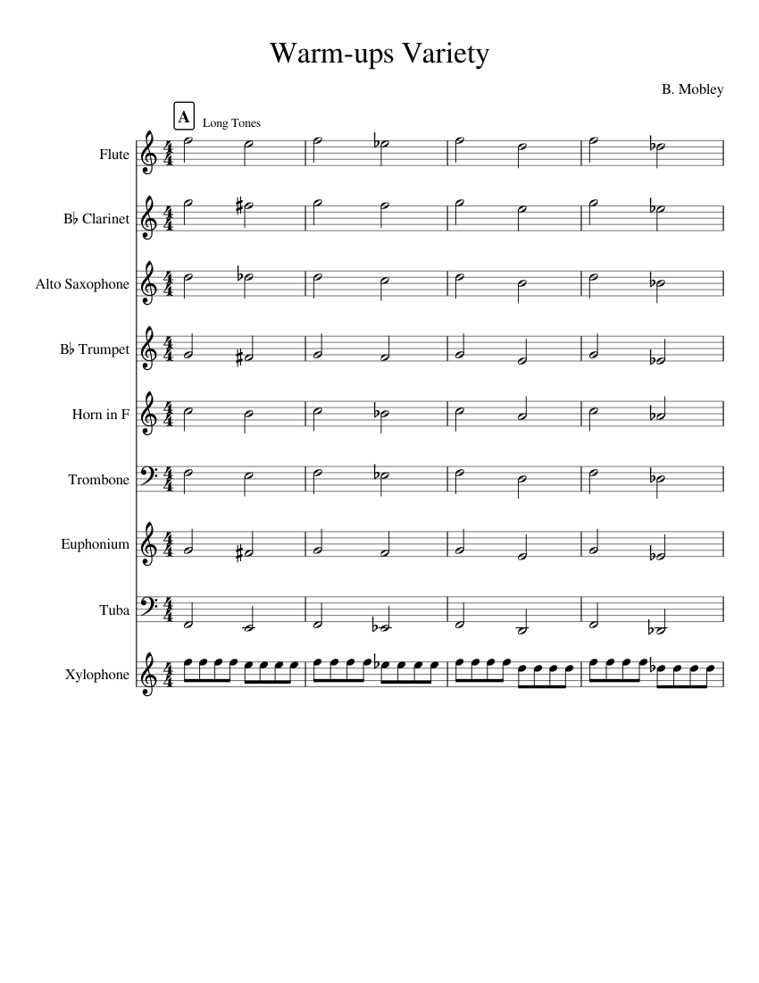 Warm Ups Variety Sheet Music For Trombone, Euphonium, Tuba, Flute ...