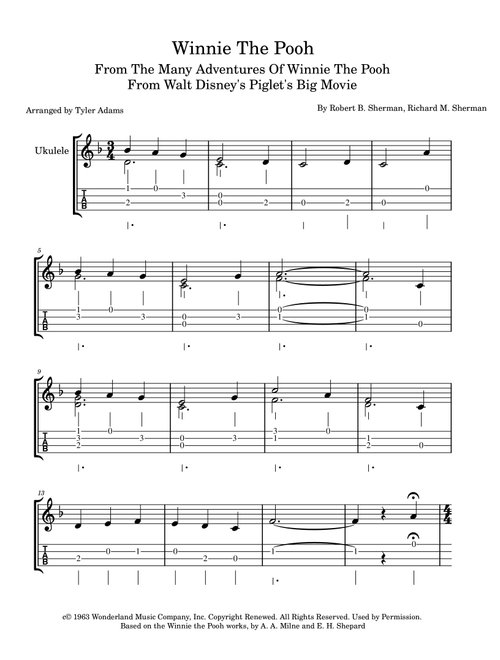 Winnie The Pooh (Arr. Tyler Adams) - Richard M. Sherman, Robert B. Sherman (Ukulele)