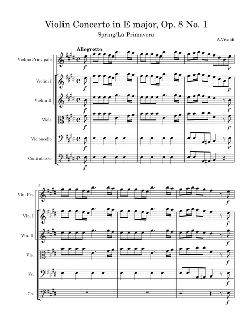 Violin Concerto in E major. Op. 8 No.1/RV 269 Spring from The Four Seasons – Antonio Vivaldi