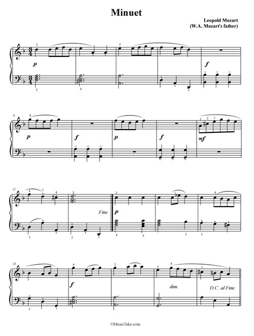 Mozart Leopold Minuet in D minor (Arr. Ben Choupak) (Easy Piano)
