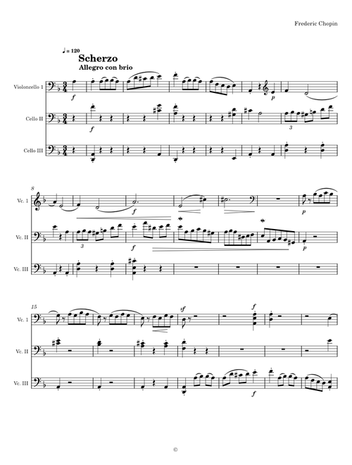 scherzo of cello sonata, arrangé pour 3 celli