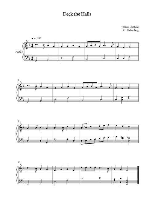Deck The Halls - Christmas songs for Piano (Arr. Heisenberg) - Thomas Oliphant (Easy Piano)