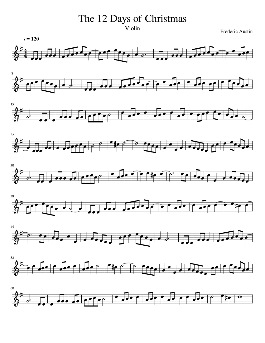 the 12 days of christmas (violin) sheet music for violin (solo