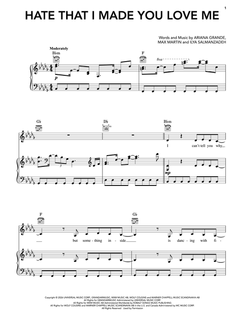 hate that i made you love me - Ariana Grande (Piano-Vocal-Guitar)