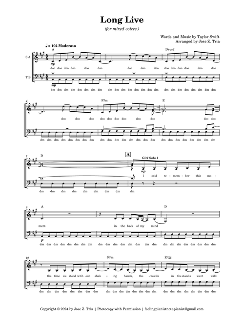 Long Live (Arr. Jose Z. Tria) - Taylor Swift (Choral, Mixed Choir)