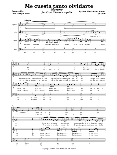 Me Cuesta Tanto Olivdarte (Arr. Luis Enrique Téllez) - Cano Andres, Jose Maria (Choral, SATB)