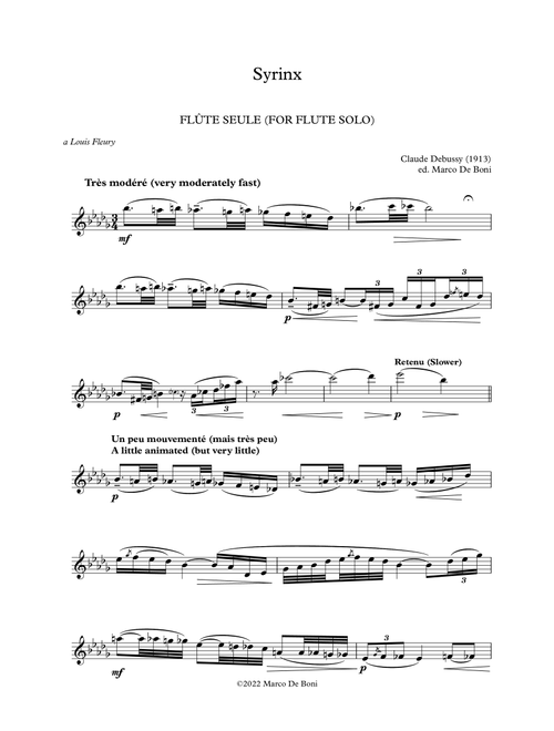 Debussy - Syrinx for solo flute (with English translations) (Arr. Marco De Boni) - Claude Debussy (Flute Solo)