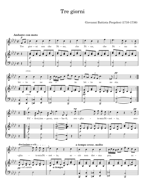 Tre giorni son che Nina - Giovanni Battista Pergolesi