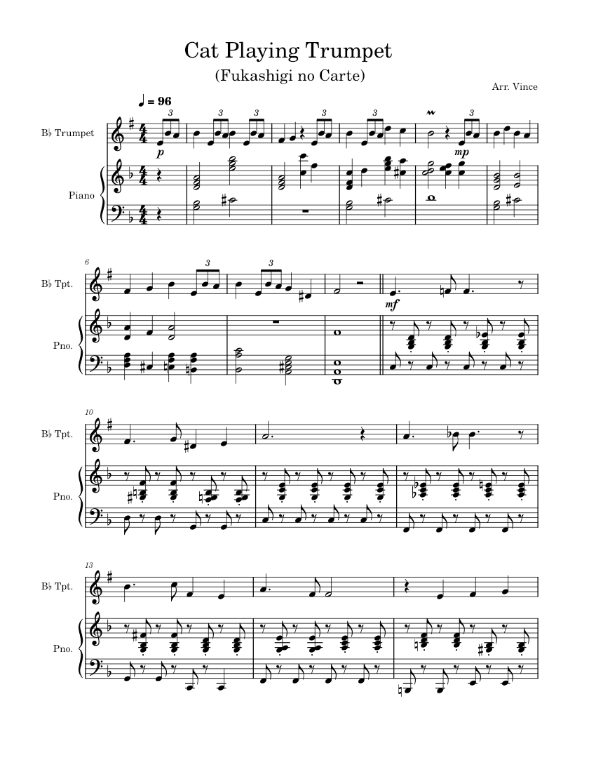 Cat Playing Trumpet - piano tutorial