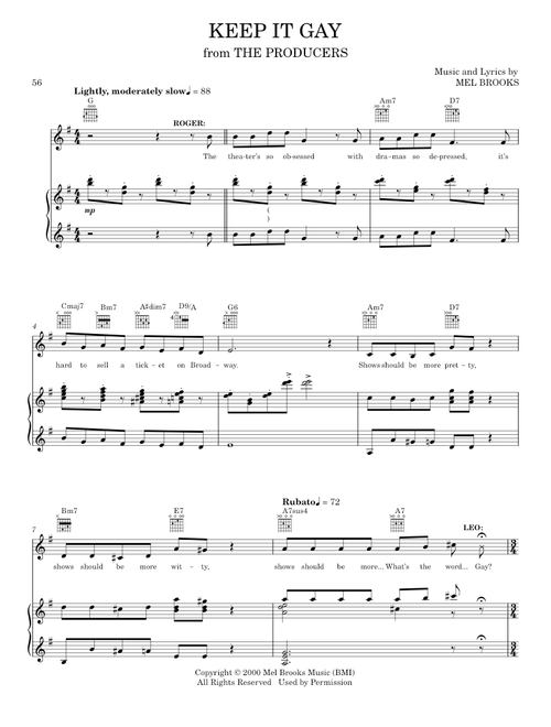 Keep It Gay - Mel Brooks, The Producers Musical (Piano-Vocal-Guitar)