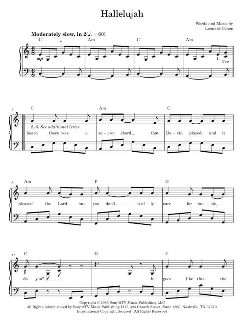 Hallelujah - Leonard Cohen (Easy Piano)