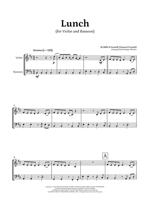 Lunch (Arr. Henrique Oliveira) - Billie O Connell, Finneas O Connell (Instrumental Duet)