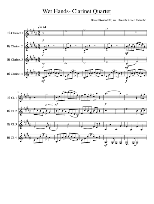 Wet Hands – Clarinet Arrangement