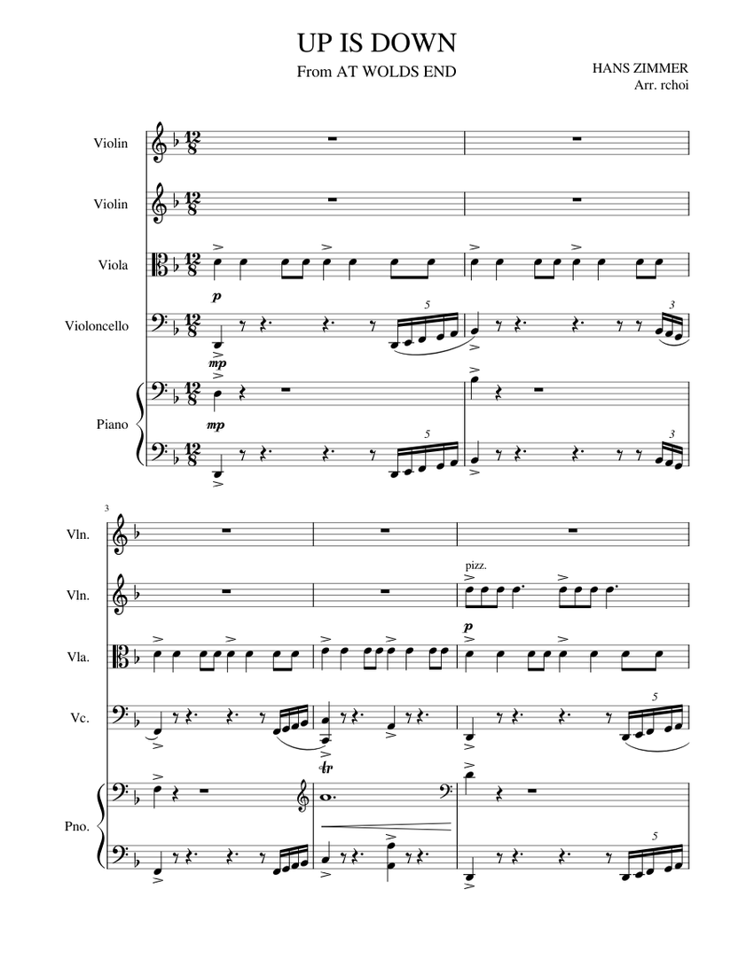 UP IS DOWN Sheet music for Piano, Violin, Viola, Cello (Mixed Quintet ...