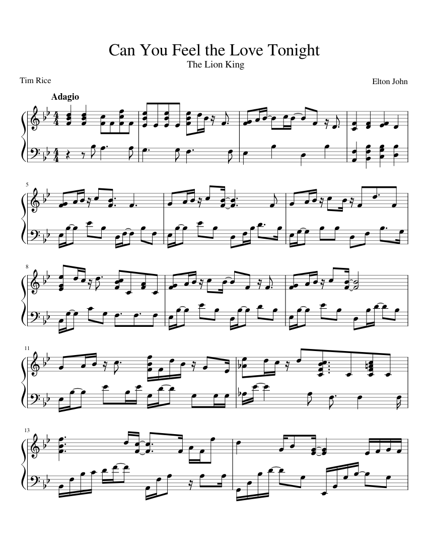 Can You Feel the Love Tonight (The Lion King) Sheet music for Piano