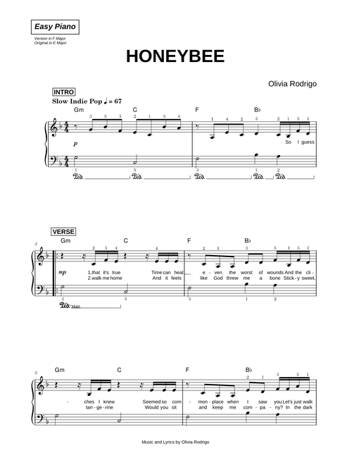 Honeybee - Olivia Rodrigo (Easy Piano)