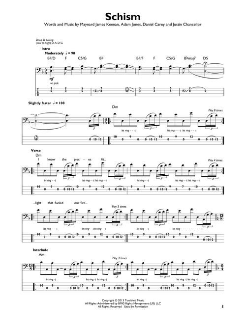 Schism - Tool (Easy Bass Tab)