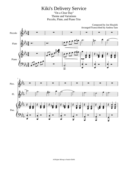 Kiki's Delivery Service for Piccolo, Flute, and Piano Trio
