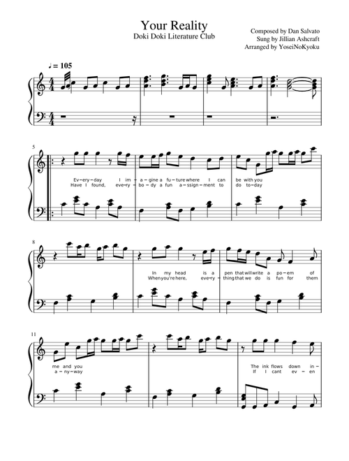 Your Reality (Easy Piano Arrangement) - Dan Salvato (Doki Doki Literature Club)