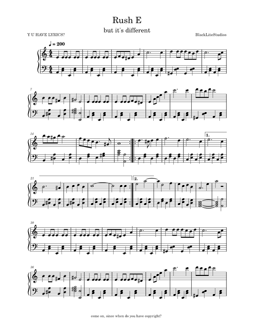 Rush E – Sheet Music Boss Rush E Sheet Music For Piano (Solo ...