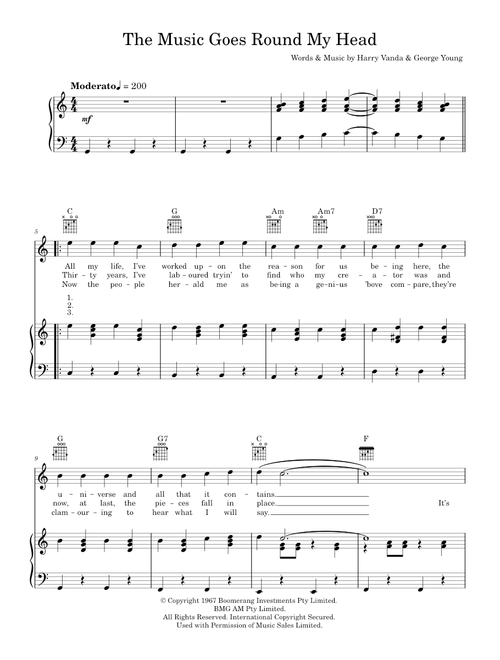 The Music Goes Round My Head - The Easybeats (Piano-Vocal-Guitar (Piano Accompaniment))