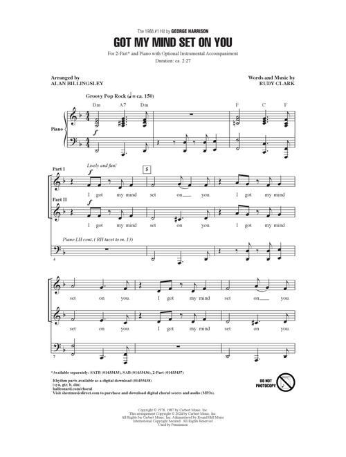 Got My Mind Set On You (arr. Alan Billingsley) - George Harrison (Choral, 2-Part)