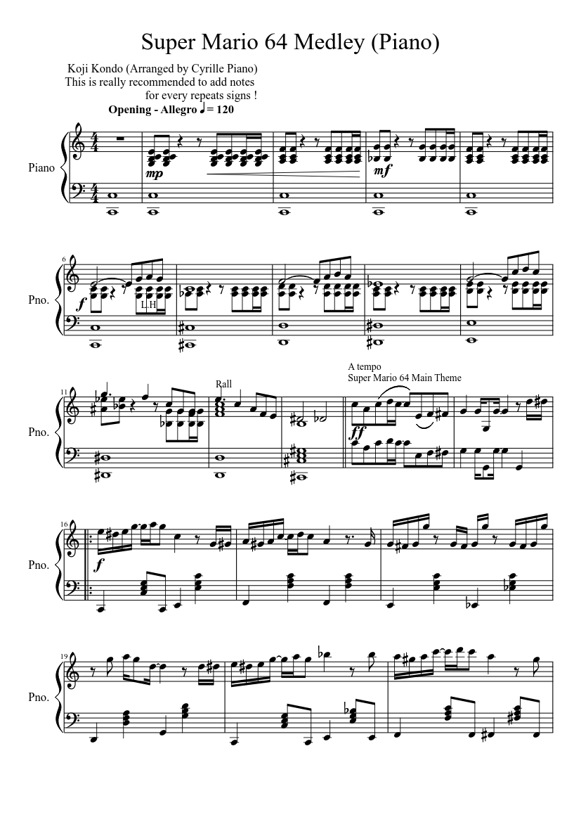 Super Mario 64 medley (Video game - Piano) Sheet music for Piano (Solo) |  Musescore.com