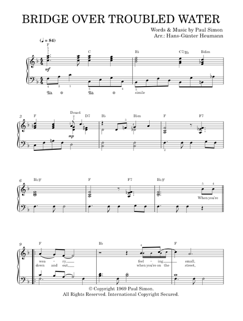 Bridge Over Troubled Water - Paul Simon, Simon & Garfunkel (Piano Vocal)