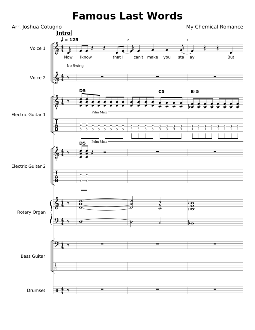 Famous last words – My Chemical Romance Sheet music for
