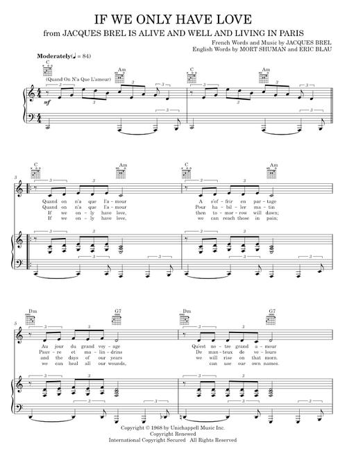 If We Only Have Love (Quand On N'a Que L'amour) - Barbra Streisand, Jacques Brel (Piano-Vocal-Guitar)