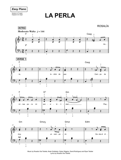 La Perla - ROSALÍA (Easy Piano)