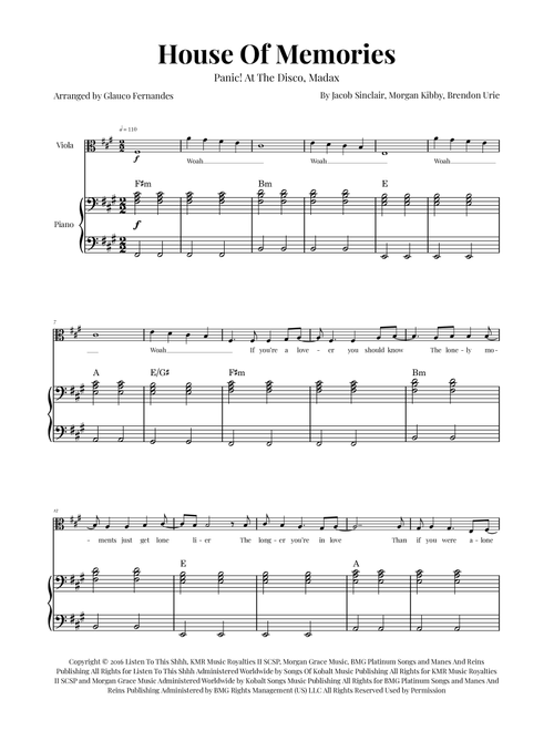 House Of Memories (Arr. Glauco Fernandes) - Madax (Viola and Piano)