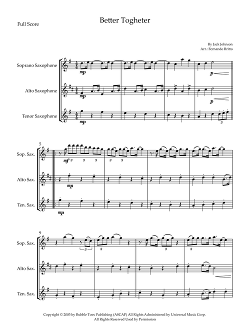 Better Together (Arr. Fernando Britto) - Jack Johnson (Woodwind Ensemble)