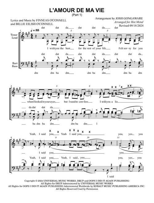 L'amour De Ma Vie (Arr. Josh Gongaware) - Billie Eilish (Choral, SATB)