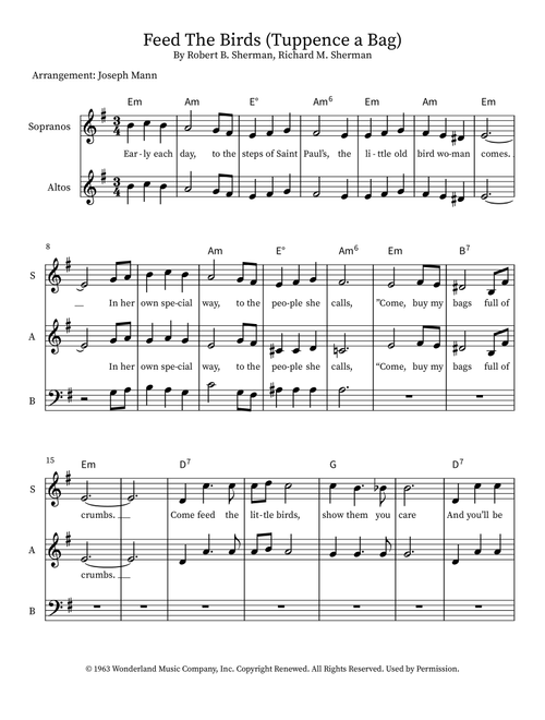 Feed The Birds (tuppence A Bag) (Arr. Joseph Mann) - Richard M. Sherman, Robert B. Sherman (Choral, SAB)