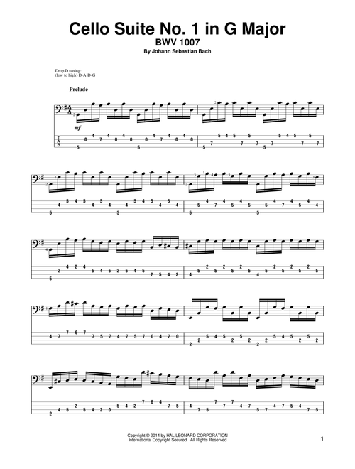 Cello Suite No. 1 In G Major, BWV 1007 - Johann Sebastian Bach (Bass Tab)