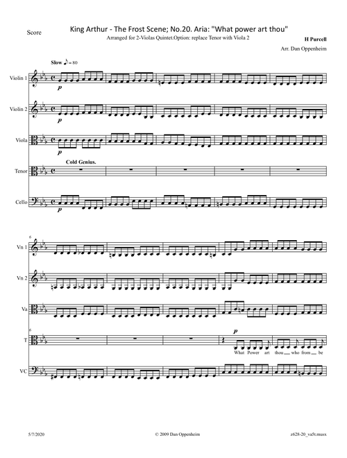 Purcell: King Arthur (Z 628) - The Frost Scene; No.20. Aria: "What power art thou" arranged for 2-Vi (Arr. D Oppenheim) - H Purcell (Small Ensemble)