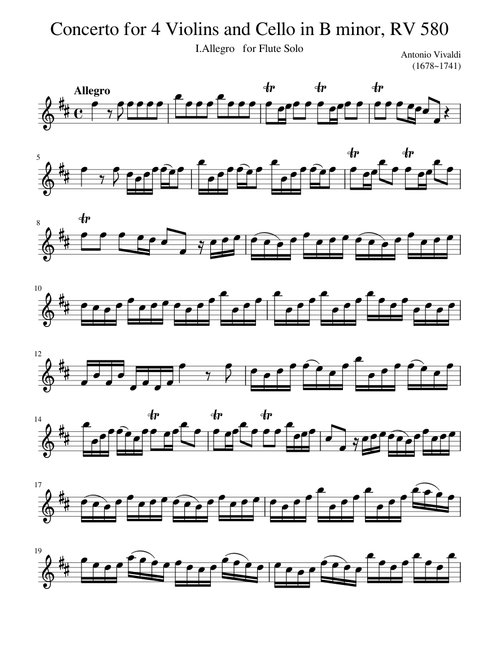 Antonio Vivaldi (1678~1741) - Concerto for 4 Violins and Cello in B minor, RV 580 I.Allegro (Flute Solo)