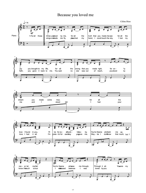 Because You Loved Me (Arr. Celine Dion) (Piano Solo)