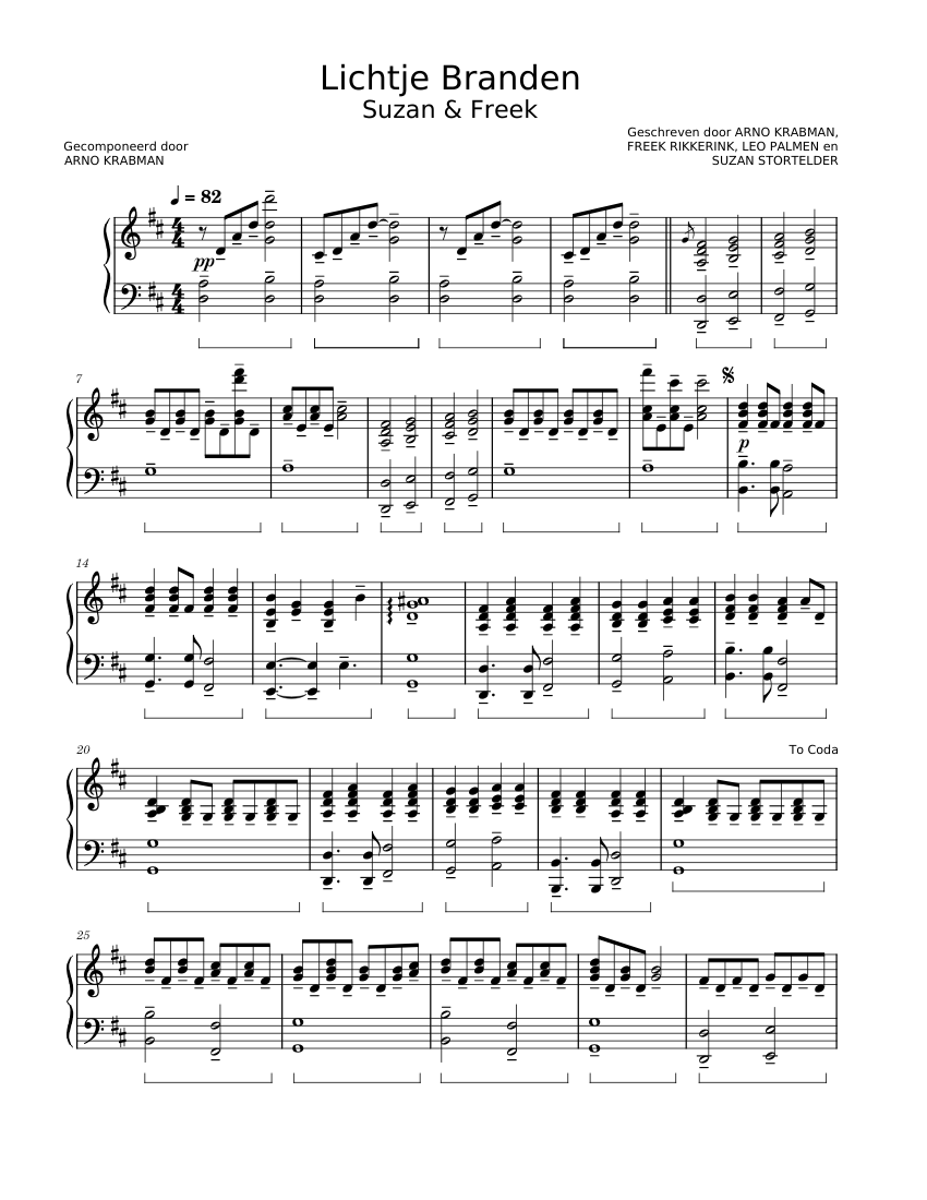 Lichtje Branden – Suzan \u0026 Freek Sheet Music for Piano (Solo) easy |  MuseScore.com, image size:850x1100