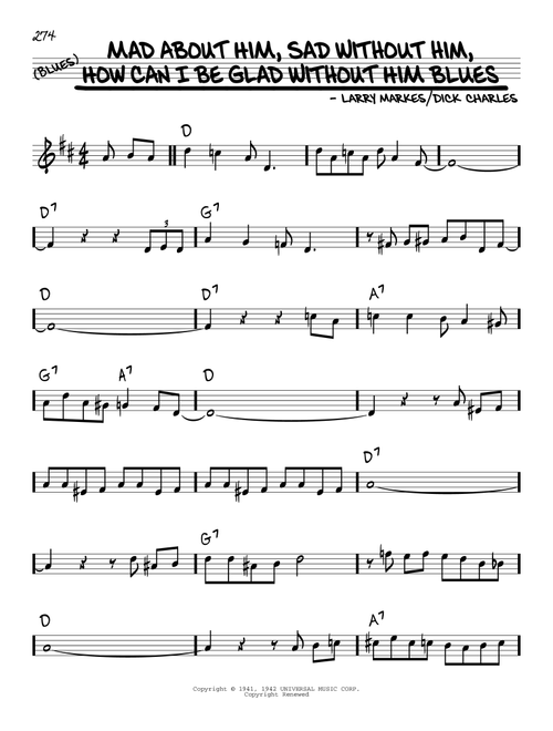 Mad About Him, Sad Without Him, How Can I Be Glad Without Him Blues - Dinah Shore, Dick Hyman (Real Book - Melody-Chords)